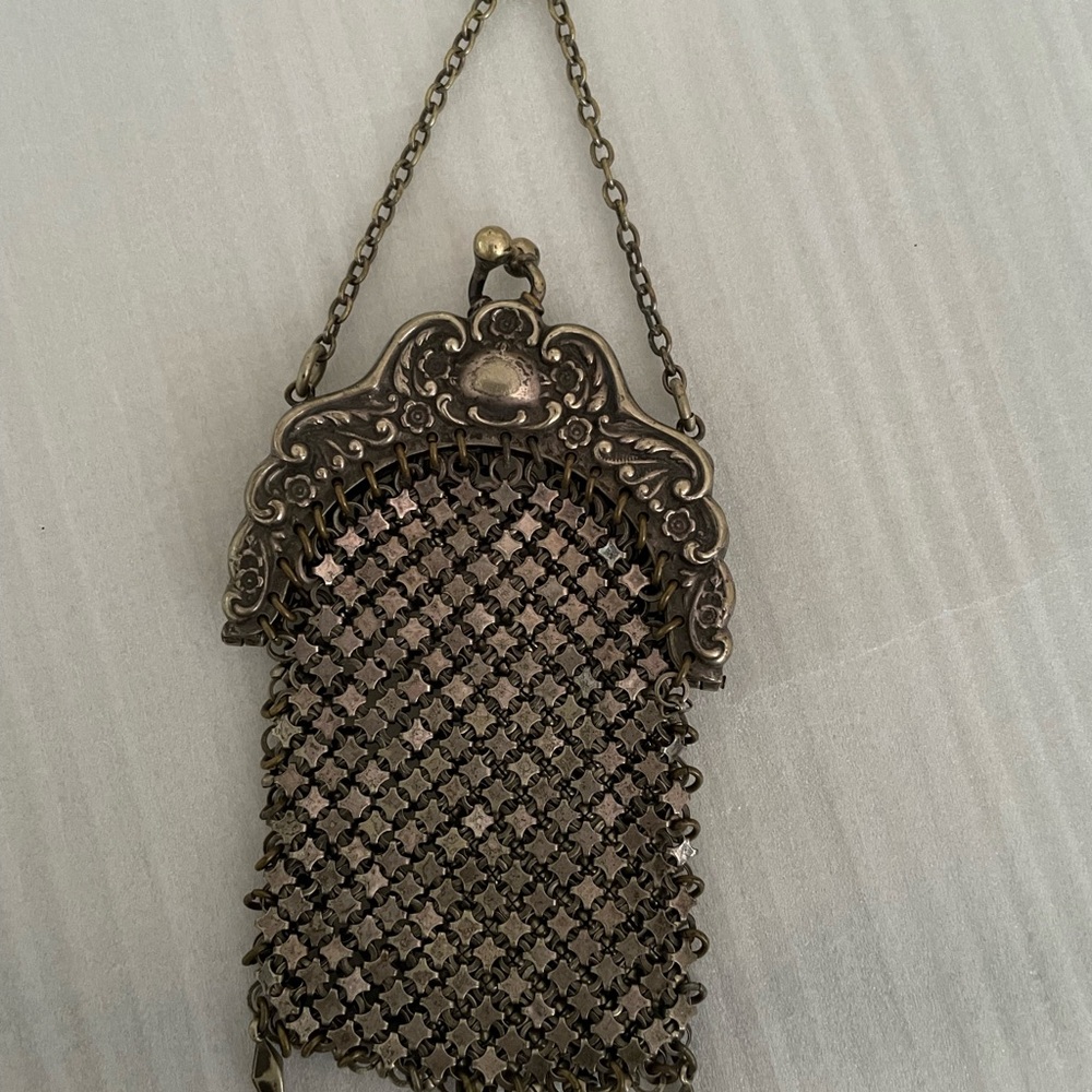 Antique Purse German Silver Art Nouveau Repousse Mesh Bag